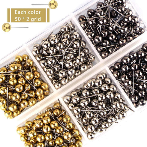Yalis Push Pins Map Tacks 1/8-Inch Retro Metallic Color Beads Head Marking Pins, 300-count