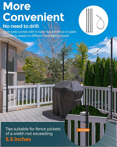 2 Pack 5-Prong (10FT) FLP02B LANDVOI Metal String Light Poles for Outside Hanging - Backyard, Garden, Patio, Lighting