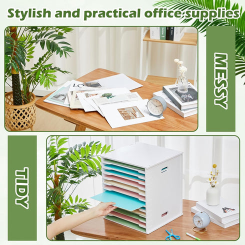 Juexica 12 Tier Scrapbook Paper Organizer for 8.5" x 11" White Cardstock, Stackable Desktop Storage Rack