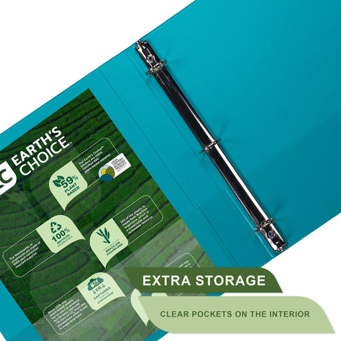 Samsill Earth’s Choice Biobased 1 Inch Durable 3 Ring Binders, Fashion Clear View, Assorted 4 Pack, Up to 25% Plant