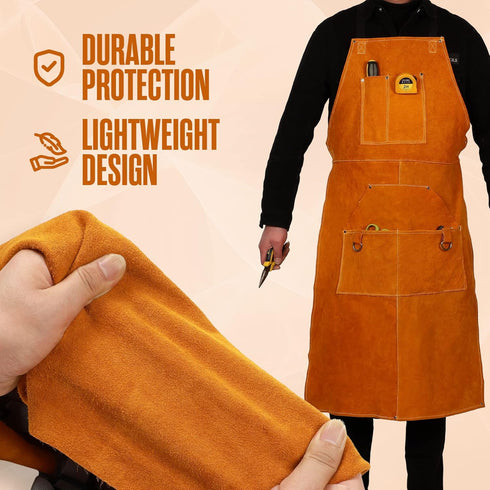 24 42 Houseables Leather Apron, Welding Apron, For Men, Blacksmith, Work Bib, Heat Resistant, Welder Gear, Forging