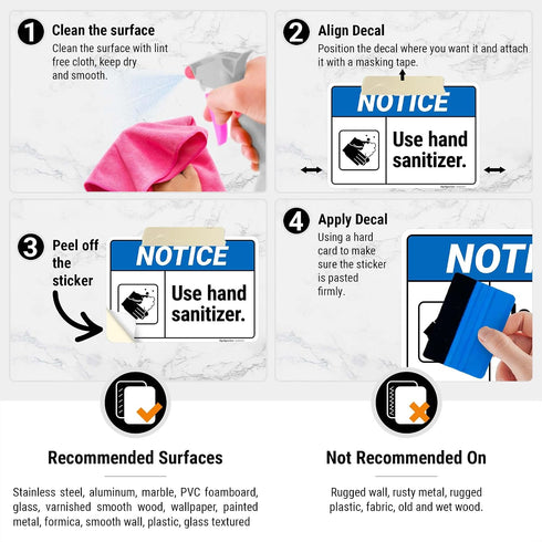 10x7 Inches, 4 Notice Use Hand Sanitizer Sign, Mil Vinyl Decal Stickers Weather Resistant, Made in USA