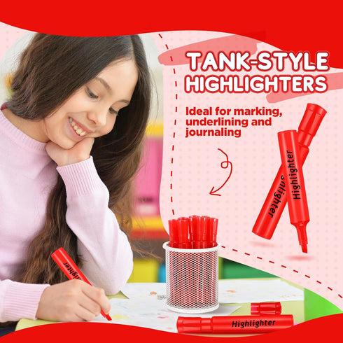 Qilery Tank Style Highlighters 30 Pack Chisel Tip Highlighters Markers Quick Drying Fluorescent Highlighters for Kids Classroom Office School Gift Shop Graduation(Red) by Qilery