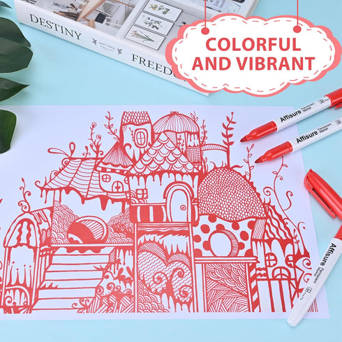 75 Count, Red Permanent Markers Bulk, Quick Drying and Fade Resistant, Fine Point Marker works on Paper, Plastic