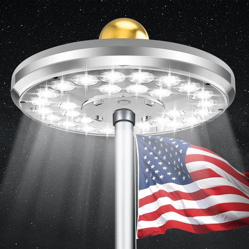 PPQ Flag Pole Light Solar Powered, 29 LED Extra Bright Silver Flagpole