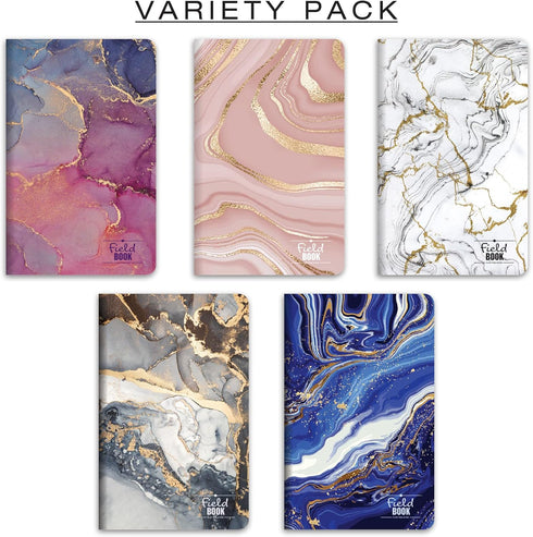 Elan Publishing Company Field Notebook/Pocket Journal - 3.5"x5.5" - Marble Covers - Lined Memo Book - Pack of 5