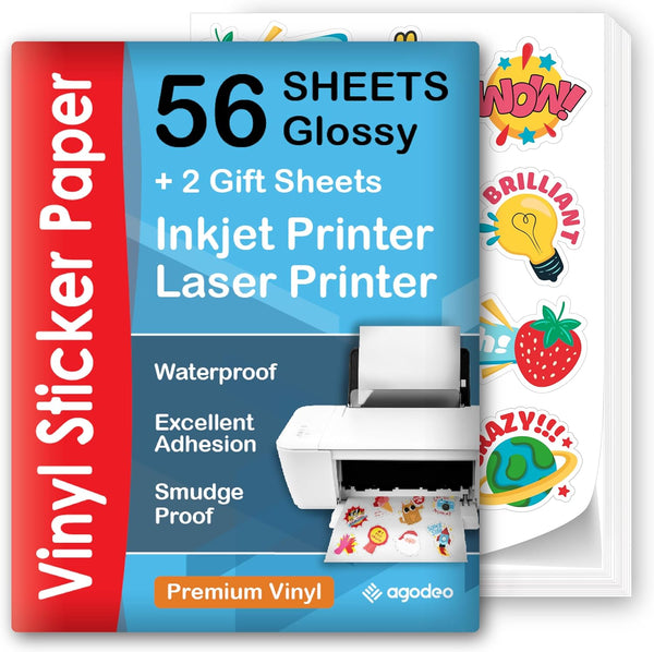 Premium Printable Vinyl Sticker Paper for Inkjet & Laser Printer - 56