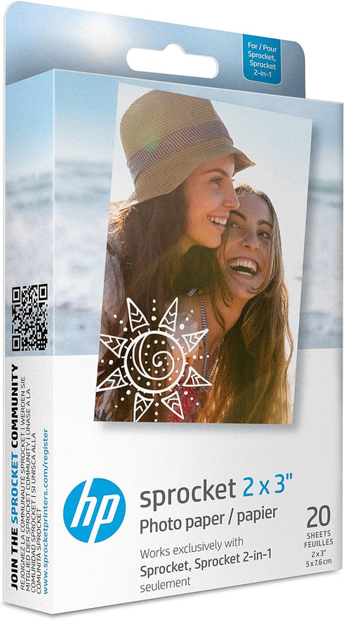 HP Sprocket 2x3" Premium Zink Sticky Back Photo Paper (20 Sheets) Compatible with