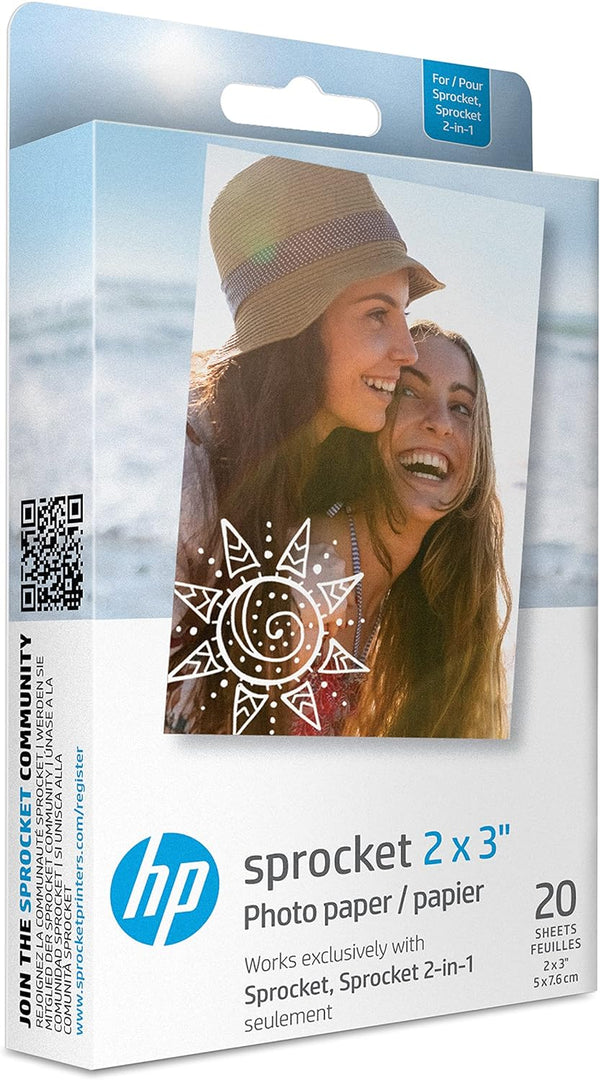 HP Sprocket 2x3" Premium Zink Sticky Back Photo Paper (20 Sheets) Compatible with