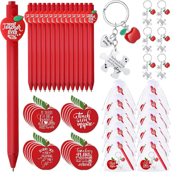 Sinload 24 Sets Thank You Gifts for Teacher Apple Ballpoint Pens Keychain Apple