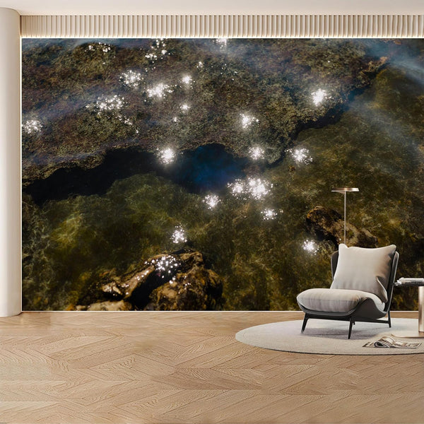 KAYOROWALLS Custom Wall Mural Wallpaper Sparkling Water Surface Reflection Natural Stone Texture Abstract
