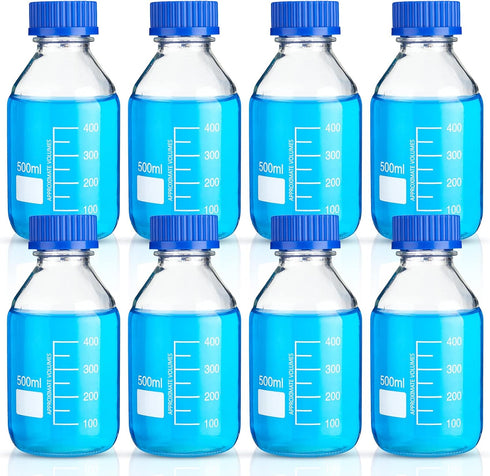 Irenare 8 Pieces Media Storage Bottles Borosilicate Storage Glass Bottle Scientific Round Graduated Media Bottle (500