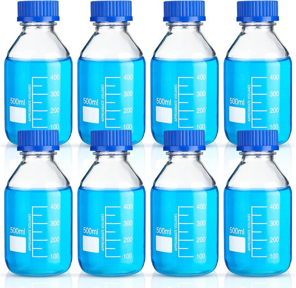 Irenare 8 Pieces Media Storage Bottles Borosilicate Storage Glass Bottle Scientific Round Graduated Media Bottle (500