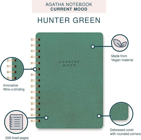 Orange Circle Studio Agatha Notebook, Current Mood, 5.75" x 8.25", 208 Lined Pages, Hunter Green