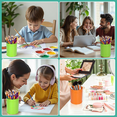 9 Pack Metal Pen Holders, Colorful Desktop Pencil Cups, Mini Pencil Bucket, Makeup Brush Storage Organizers, Crayon