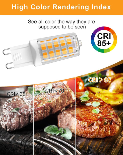 10 Pack Dimmable G9 Bulbs 40W 2700K, 450 4W 360 LED - Equivalent Chandelier Lights, Warm White Lumen, Bi-Pin Standard