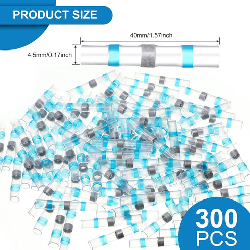 300 Solder Seal Wire Connectors, Heat Shrink Butt Connector, Waterproof Insulated Electrical Terminals for Automotive