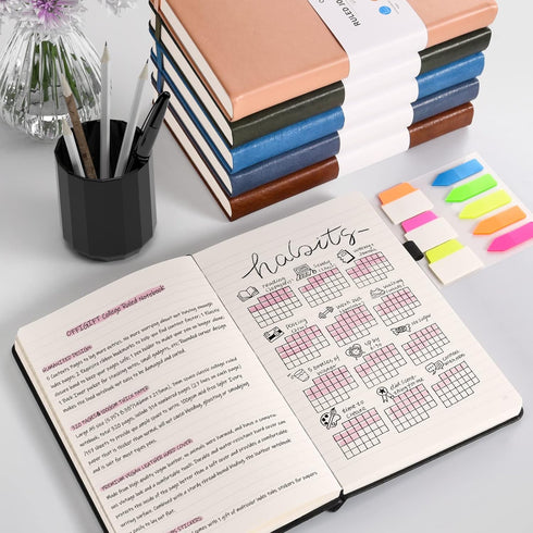 Lined Journal Notebook, Large A5 College Ruled, 312 Numbered Pages Work Notebook with Index Stickers, Blue