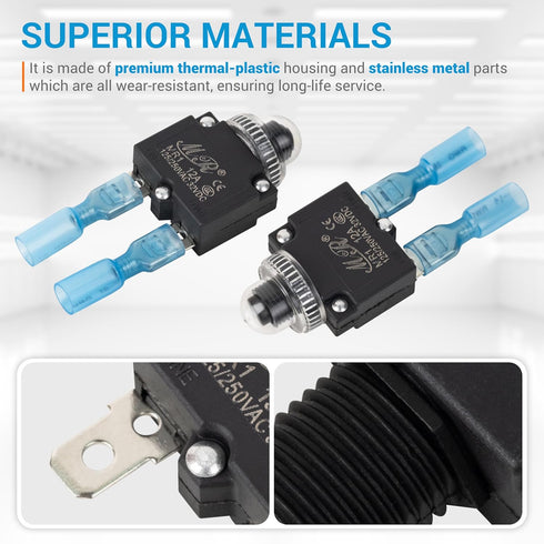 BlueStars 5 Packs 12Amp Thermal Circuit Breaker, 125/250V AC 32V DC, Overload Protector with Manual Reset Kit