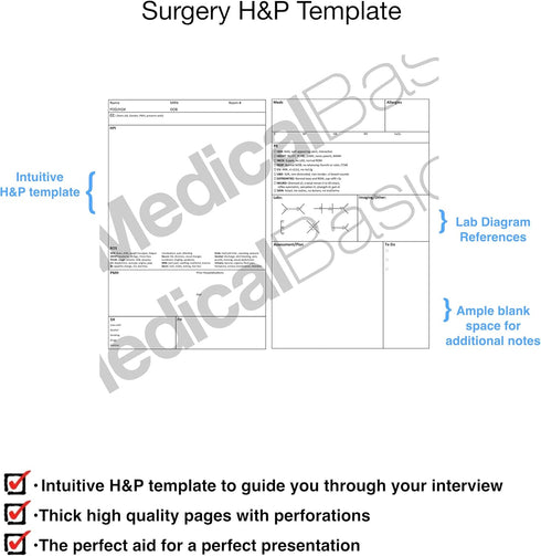 Surgery H&P Notebook with 4 Day SOAP - Medical History and Physical Notebook, 50 Medical templates with Perforations by Medical Basics