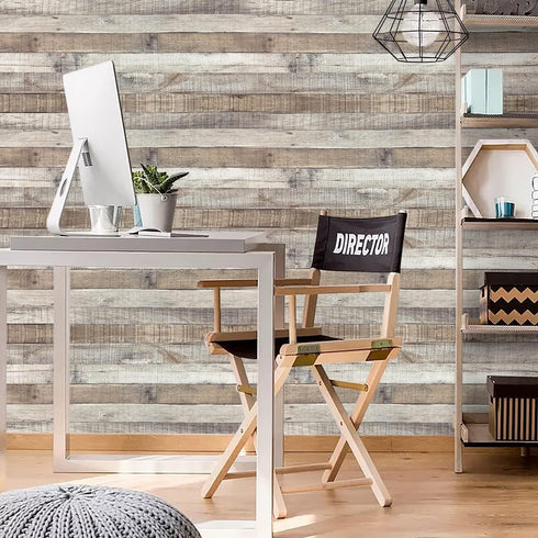 Yun-aeon Natural Wood-Grey Wood Contact Paper Peel and Stick Wallpaper 17.3"x 200"Self Adhesive Removable Vintage Faux Wood Wall Paper Plank Shelf Home Decoration Kitchen Counter Cover Use by Yun-aeon