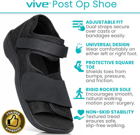 Vive Post Op Shoe - Lightweight Medical Walking Boot with Adjustable Strap - Orthopedic Recovery Cast Shoe for Post