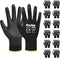 DULFINE Ultra-Thin PU Coated Work Gloves, 12 Pairs, Excellent Grip, Black Polyurethane Coated Safety Gloves (Medium)
