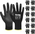 DULFINE Ultra-Thin PU Coated Work Gloves, 12 Pairs, Excellent Grip, Black Polyurethane Coated Safety Gloves (Medium)
