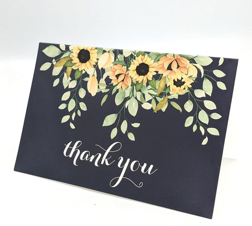 4x6 20-Pack) Gooji Sunflower Thank You Cards (Bulk Navy Blue Envelopes