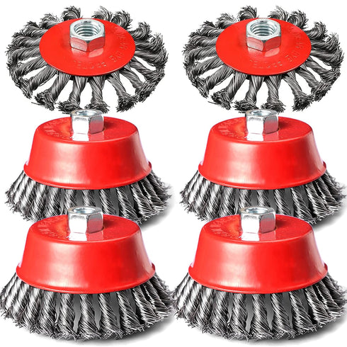 4 Inch Wire Wheel Brush Set for Grinder, DaduoRi 6 Pack Wire Wheels for 4 1/2 Angle Grinder, Heavy Cleaning Rust