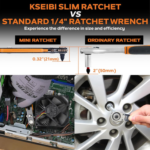 KSEIBI 181787 Mini Ratchet Wrench Set 18-Piece | 1/4" Drive, Slim Profile with Durable Right Angle Screwdriver Bits | Versatile & Compact Tool Kit with Gift Storage Box for Home & Professional Use by KSEIBI