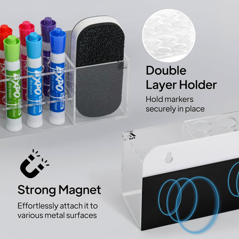 8-Slot Strong Magnetic Dry Erase Marker Holder for Whiteboard, Acrylic Pen Organizer with Glass and Wall Mount