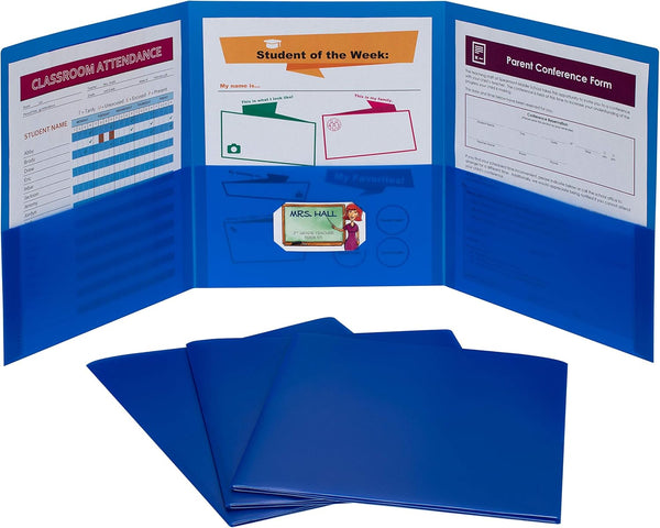 C-Line 3-Pocket Tri-Fold Heavyweight Poly Portfolios, Blue, Box of 24 (33945-24)