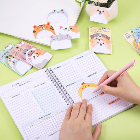 6 Pack 270 JIANTA Cute Sticky Notes, New Cartoon Animal Pattern Sticky Notes Markers Flags, Self-Stick Memo Pads