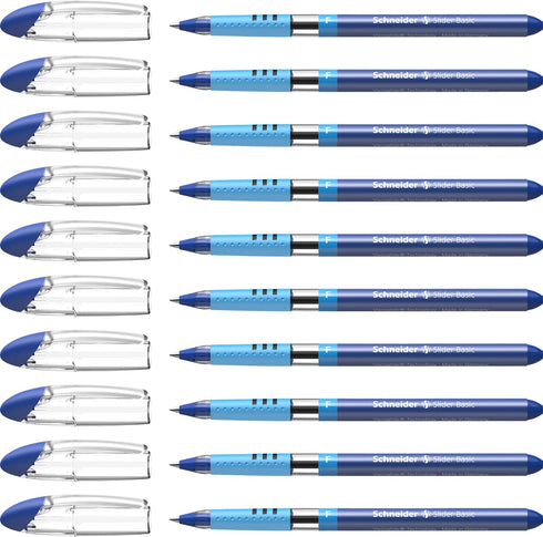 Schneider Slider Basic F Ballpoint Pen, 0.7 mm, Blue Ink, Box of 10