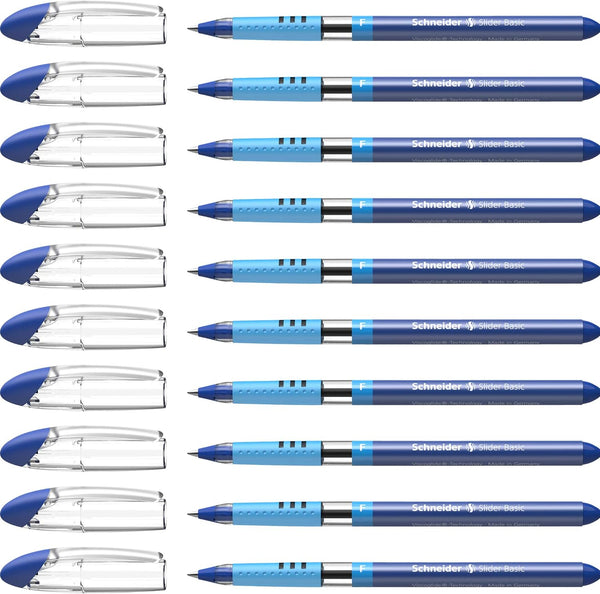 Schneider Slider Basic F Ballpoint Pen, 0.7 mm, Blue Ink, Box of 10