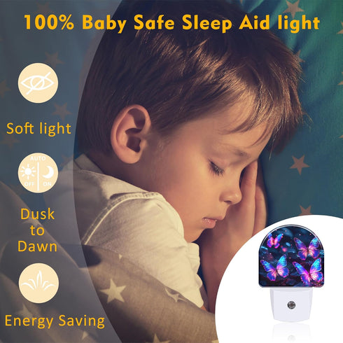 sndheke in,0.5w Glowing Purple Butterflies Night Light Plug into Wall, Neon Butterfly Dusk to Dawn Night Light Plug