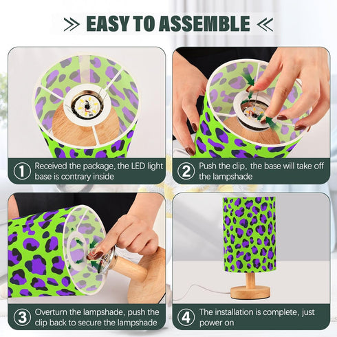 Pfrewn Prewn Table Lamp with USB Port Purple Neon Green Leopard Bedside Lamps for Nightstand Small Desk Reading Lamp