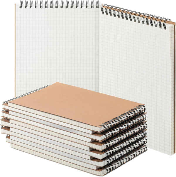 Graph Paper Spiral Notepad A5, Top Wirebound Notepad, 140 Pages for Writing, Sketching, Office Supplies (Kraft, 12 Pack)