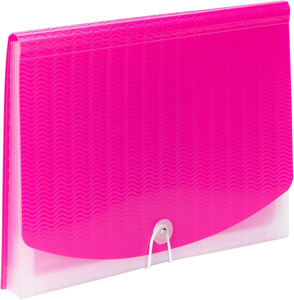 Smead Poly Expanding File, 6 Dividers, Flap and Cord Closure, Letter Size, Pink/Clear Wave Pattern