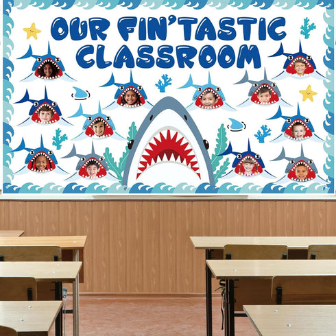 Shark Bulletin Board Kit, Under The Sea Classroom Decorations, DIY Photo Set Ocean Theme Paper Cutouts for Kids Decor