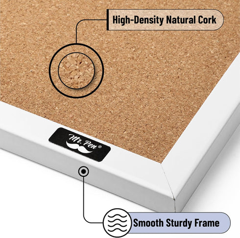 Mr. Pen Cork Board, 24”x36” - White Frame Bulletin Board for Office, Wall, Push Pin Board