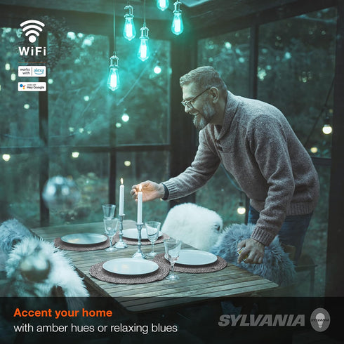 ST19 Bulb, 7W 2000K, 1 Pack (75809) Sylvania WiFi LED Smart RGBW Color and Amber Finish Filament Light Efficient