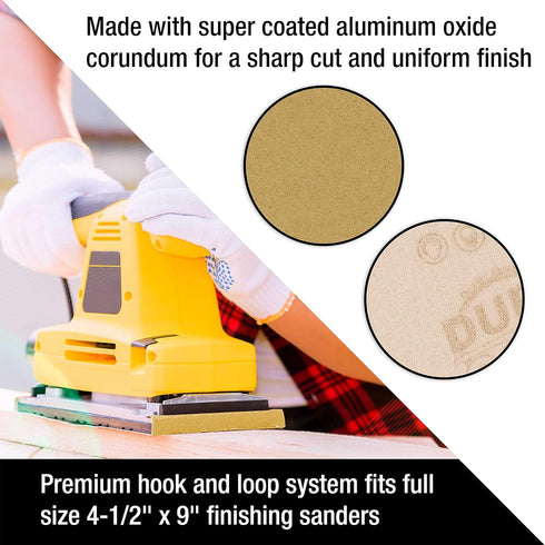 Dura-Gold Premium 1/2 Sheet Gold Sandpaper Sheets, 100 Grit (Box of 16) for Woodworking and Auto Paint