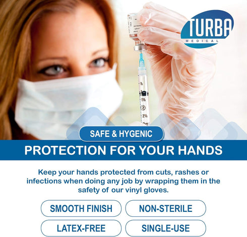 TURBA 100 Clear Latex-Free Disposable Gloves Ct. Single-Use Powder-Free Vinyl Gloves Non-Latex Gloves for Cleaning