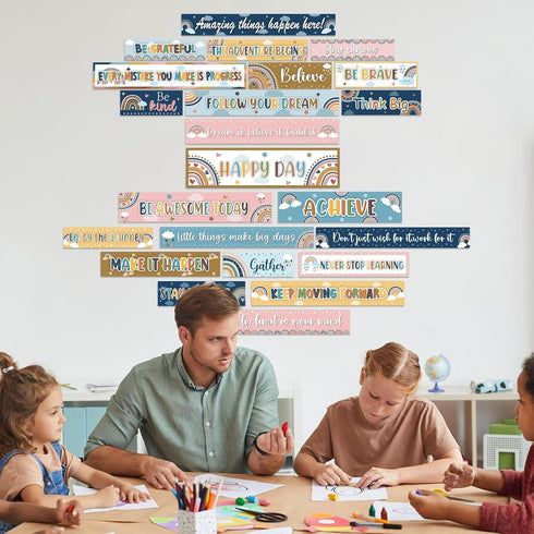 gisgfim 23Pcs Inspirational Bulletin Board Decorations, Laminated Quote Positive Affirmation Banners for Classroom