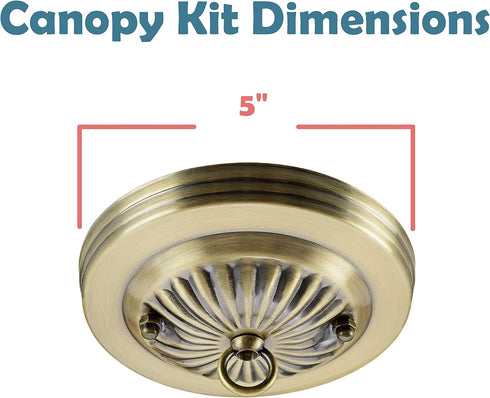 Aspen Creative 21513-21, 5" 7/16" Traditional Chandelier & Light Fixture Canopy Kit w/Collar Loop, Antique Brass