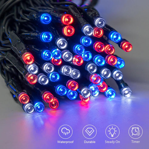 cshare 4th Lights16.4ft 50LED Red White and Blue String Lights Battry Operated with Timer Waterproof, of July String