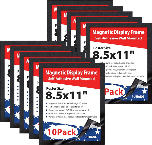 PUJIANG 8.5"x 11"Magnetic Sign Holder, Double Sided Window Self-adhesive Frame, Transparent PVC and