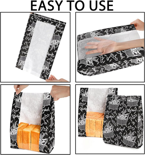 100 13.7x8.3x3.5 inch Nicunom Pcs Paper Bread Bags for Homemade Bread, Sourdough Bags with Window Large Bakery Bags